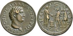 World PADUAN MEDALS. Otho, 69. 'Sestertius' (Orichalcum, 35 mm, 21.66 g, 7 h), by Giovanni di Cavino (1500-1570), a later aftercast. •IMP OTHO CAESAR•AVG TRI•POT• Bare head of Otho to right. Rev. SECV