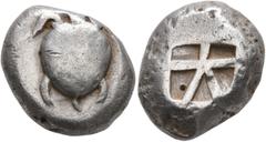 Greek ISLANDS OFF ATTICA, Aegina. Circa 500/490-480 BC. Stater (Silver, 20 mm, 10.68 g). Sea turtle. Rev. Square incuse with small skew pattern. Meadows Group IIc. HGC 6, 434. Minor scratches and the 