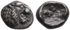 Greek KINGS OF LYDIA. Kroisos, circa 560-546 BC. 1/48 Stater (Silver, 5 mm, 0.18 g), Sardes. Head of a lion to right. Rev. Rough incuse square. CNG E-Auction 460 (2020), 264. GRPC Lydia S13. Hauck & A