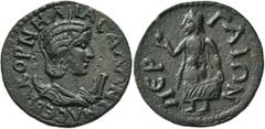 Roman Provincial PAMPHYLIA. Perge. Salonina, Augusta, 254-268. 10 Assaria (Bronze, 29 mm, 11.04 g, 1 h). KOPNHΛIA CAΛΩNINA CЄBA Diademed and draped bust of Salonina set on crescent to right; to right,