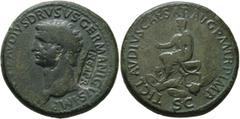 Roman Imperial Nero Claudius Drusus, died 9 BC. Sestertius (Orichalcum, 35 mm, 29.22 g, 5 h), Rome, struck under Claudius, 41-50. [NE]RO CLAVDIVS•DRVSVS•GERMANICVS•IMP Bare head of Nero Claudius Drusu