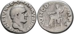 Roman Imperial Vitellius, 69. Denarius (Silver, 18 mm, 3.15 g, 5 h), Rome, late April-20 December 69. A VITELLIVS GERMANICVS IMP Bare head of Vitellius to right. Rev. CONCORDIA•P•R Concordia seated le
