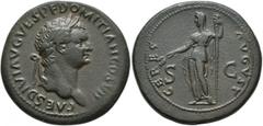 Roman Imperial Domitian, as Caesar, 69-81. As (Copper, 28 mm, 12.85 g, 6 h), Rome, struck under Titus, 80-81. CAES DIVI AVG VESP F DOMITIAN COS VII Laureate head of Domitian to right. Rev. CERES AVGVS