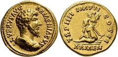 Roman Imperial Lucius Verus, 161-169. Aureus (Gold, 19 mm, 7.26 g, 6 h), Rome, 164. •L•VERVS AVG ARMENIACVS Bare-headed and cuirassed bust of Lucius Verus to right, seen from behind. Rev. TR P IIII•IM