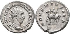 Roman Imperial Trajan Decius, 249-251. Antoninianus (Silver, 21 mm, 4.39 g, 1 h), Rome. IMP C M Q TRAIANVS DECIVS AVG Radiate and cuirassed bust of Trajan Decius to right, seen from behind. Rev. ADVEN