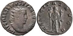 Roman Imperial Gallienus, 253-268. Antoninianus (Silvered bronze, 19 mm, 3.15 g, 11 h), Rome, 256. IMP GALLIENVS P F AVG GERM Radiate and cuirassed bust of Gallienus to right. Rev. FELICITAS AVGG Feli