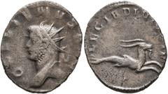Roman Imperial Gallienus, 253-268. Antoninianus (Billon, 22 mm, 2.74 g, 6 h), Mediolanum, 260-261. GALLIENVS AVG Radiate head of Gallienus to left. Rev. LEG I ADI VI P VI F Capricorn to right. Cohen 4