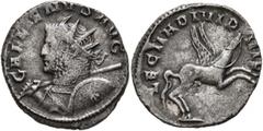 Roman Imperial Gallienus, 253-268. Antoninianus (Billon, 21 mm, 3.45 g, 5 h), Mediolanum, 260-261. GALLIENVS AVG Radiate and cuirassed bust of Gallienus to left, wearing balteus, holding spear in his 