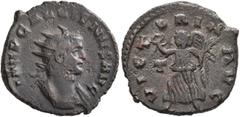 Roman Imperial Gallienus, 253-268. Antoninianus (Bronze, 20 mm, 3.56 g, 11 h), Rome, 260-261. IMP GALLIENVS AVG Radiate and cuirassed bust of Gallienus to right. Rev. VICTORIA AVG Victoria advancing l