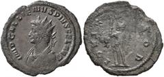 Roman Imperial Gallienus, 253-268. Antoninianus (Bronze, 23 mm, 3.82 g, 5 h), Rome, 265-266. IMP GALLIENVS PIVS FEL AVG Radiate, half-length bust of Gallienus to left, wearing consular robes. Rev. IOV
