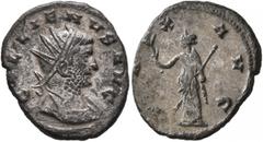 Roman Imperial Gallienus, 253-268. Antoninianus (Silvered bronze, 21 mm, 3.74 g, 10 h), Siscia, 266. GALLIENVS AVG Radiate and cuirassed bust of Gallienus to right. Rev. PAX AVG Pax standing front, he