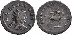 Roman Imperial Gallienus, 253-268. Antoninianus (Bronze, 21 mm, 3.29 g, 6 h), Siscia, 267. GALLIENVS AVG Radiate head of Gallienus to right. Rev. BONVS AVENTVS (sic!) AVG Gallienus on horseback gallop