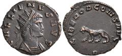 Roman Imperial Gallienus, 253-268. Antoninianus (Bronze, 21 mm, 3.54 g, 11 h), Rome, 267-268. GALLIENVS AVG Radiate and cuirassed bust of Gallienus to right. Rev. LIBERO P CONS AVG / B Tigress walking