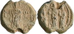 Seals Heraclius (610-641), with Heraclius Constantine and Heraclonas, 638-641. Seal (Lead, 26 mm, 13.00 g, 12 h). The Mother of God standing facing, holding Christ before her; to her left and right, c