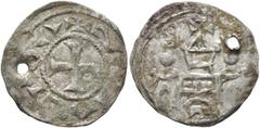 Early Medieval & Islamic CRUSADERS. Latin Kingdom of Jerusalem. Jerusalem Pilgrim Coinage, 12th century. Denier (Silver, 18 mm, 0.85 g, 1 h), Jerusalem. ✠ S[...]Λ[...]I[...]VΔ (blundered '✠ SAN AEREA'