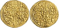 Early Medieval & Islamic ISLAMIC, Ottoman Empire. Salim II, AH 974-982 / AD 1566-1574. Sultani (Gold, 19 mm, 3.43 g, 6 h), Halab, AH 974 = AD 1566. Pere 235 var. (differing arrangement of symbols). Su