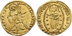 World ITALY. Venezia (Venice). Nicolò Marcello, 1473-1474. Ducato (Gold, 22 mm, 3.53 g, 11 h). NICOL MARCЄLL - •S•M•VЄNЄTI St. Mark standing right, holding book of Gospels in his left hand and present