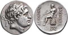 Greek SELEUKID KINGS OF SYRIA. Antiochos Hierax, circa 242-227 BC. Tetradrachm (Silver, 30 mm, 17.13 g, 11 h), Lampsakos. Diademed head of Antiochos I to right. Rev. BAΣIΛEΩΣ - ANTIOXOY Apollo seated 