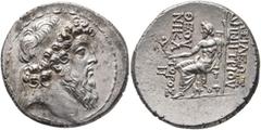 Greek SELEUKID KINGS OF SYRIA. Demetrios II Nikator, second reign, 129-126/5 BC. Tetradrachm (Silver, 30 mm, 16.68 g, 1 h), Antiochia on the Orontes, cica 129-128. Diademed and bearded head of Demetri