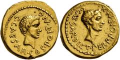 Roman Republican & Imperatorial Octavian and Julius Caesar. Aureus (Gold, 19 mm, 8.07 g, 10 h), military mint moving with Octavian in Italy, August 43 BC. C•CAESAR•COS•PO NT •AV G• Bare head of Octavi