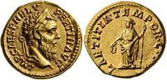 Roman Imperial Pertinax, 193. Aureus (Gold, 19 mm, 7.28 g, 6 h), Rome, 1 January-28 March 193. IMP CAES P HELV PERTIN•AVG Laureate head of Pertinax to right. Rev. LAETITIA•TEMPOR•COS•II Laetitia stand