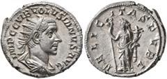 Roman Imperial Volusian, 251-253. Antoninianus (Silver, 22 mm, 4.81 g, 1 h), Rome (?), 252. IMP C C VIB VOLVSIANVS AVG Radiate, draped and cuirassed bust of Volusian to right, seen from behind. Rev. F
