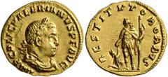 Roman Imperial Valerian I, 253-260. Aureus (Gold, 18 mm, 2.37 g, 6 h), Rome, 256. IMP C P LIC VALERIANVS P F AVG Laureate, draped and cuirassed bust of Valerian to right. Rev. RESTITVTOR ORBIS Valeria
