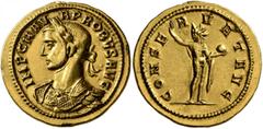 Roman Imperial Probus, 276-282. 'Heavy Aureus' (Gold, 22 mm, 6.52 g, 1 h), Ticinum, 278. IMP C M AVR PROBVS AVG Laureate and cuirassed bust of Probus to left, wearing aegis on his right shoulder. Rev.