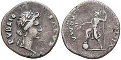 Civil War 68-69 AD Forces of Galba in Spain. Anonymous, 3 April-2nd half of June 68. Denarius (Silver, 18 mm, 3.68 g, 7 h), uncertain mint in Spain. Group VI. SALVS PVBLIC Laureate head of Salus to ri