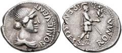 Civil War 68-69 AD Forces of Galba in Spain. Anonymous, 3 April-2nd half of June 68. Denarius (Silver, 19 mm, 3.88 g, 5 h), uncertain mint in Spain. Group IX. BONI EVENT Diademed and draped bust of Bo