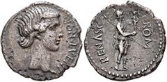 Civil War 68-69 AD Forces of Galba in Spain. Anonymous, 3 April-2nd half of June 68. Denarius (Silver, 19 mm, 3.57 g, 7 h), uncertain mint in Spain. Group X. BON•EVENT Diademed head of Bonus Eventus t