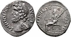 Civil War 68-69 AD Forces of Vitellius in Gaul and in the Rhine Valley. Anonymous, 2 January-19 April 69. Denarius (Silver, 19 mm, 3.18 g, 5 h), Lugdunum. 'Jupiter-Vesta Group'. I•O•M CAPITOLINVS Diad