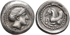 Greek DYNASTS OF LYCIA. Uncertain dynast, circa 460-430 BC. Diobol or Sixth Stater (Silver, 13 mm, 1.30 g, 6 h), uncertain mint. Female head (Aphrodite?) to right, wearing hair-net. Rev. Forepart of P
