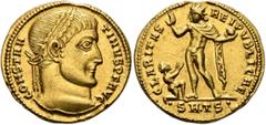 Roman Imperial Constantine I, 307/310-337. Solidus (Gold, 19 mm, 4.70 g, 1 h), Thessalonica, 317. CONSTAN-TINVS P F AVG Laureate head of Constantine I to right. Rev. CLARITAS REI PVBLICAE / •SM•TS• So