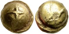 Celtic NORTHWEST GAUL. Senones. 2nd-early 1st century BC. Stater (Gold, 11 mm, 7.19 g), 'Gallo-Belgic Bullet' or 'globule à la croix' type. Cross at the center of a plain globule with a prominent rim.