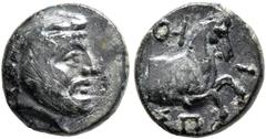 Greek IONIA. Achaemenid Period. Spithridates, satrap of Lydia and Ionia, circa 334 BC. Chalkous (Bronze, 11 mm, 1.50 g, 4 h). Head of Spithridates to right, wearing Satrapal headdress. Rev. ΣΠ-I Forep