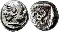 Greek DYNASTS OF LYCIA. Sppntaza, circa 450-430/20 BC. Stater (Silver, 18.5 mm, 9.77 g), Phellos. Head of Aphrodite to left, her hair bound up in the back. Rev. 𐊖𐊓-𐊓-𐊑-𐊀𐊈𐊀 Tetraskeles; all with
