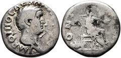 Roman Imperial Otho, 69. Denarius (Subaeratus, 18 mm, 3.17 g, 6 h), a contemporary plated imitation, irregular mint. IMP OTHO CAESAR A[...] Bare head of Otho to right. Rev. PONT [MAX] Jupiter seated o