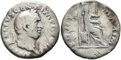 Roman Imperial Vitellius, 69. Denarius (Silver, 18 mm, 2.53 g, 6 h), Rome, circa late April–20 December 69. . A VITELLIVS GERM IMP AVG TR P Laureate head of Vitellius to right. Rev. PONT MAXIM Vesta s