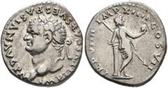 Roman Imperial Titus, 79-81. Denarius (Silver, 17 mm, 3.29 g, 6 h), Rome, 79. IMP TITVS CAES VESPASIAN AVG P M Laureate head of Titus to left. Rev. TR P VIIII IMP XIIII COS VII Venus standing right, n