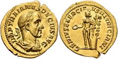 Roman Imperial Trajan Decius, 249-251. Aureus (Gold, 20 mm, 4.56 g, 6 h), Rome, 249. IMP TRAIANVS DECIVS AVG Laureate, draped and cuirassed bust of Trajan Decius to right, seen from behind. Rev. GENIV