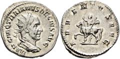 Roman Imperial Trajan Decius, 249-251. Antoninianus (Silver, 22 mm, 4.27 g, 6 h), Rome. IMP C M Q TRAIANVS DECIVS AVG Radiate and cuirassed bust of Trajan Decius to right, seen from behind. Rev. ADVEN