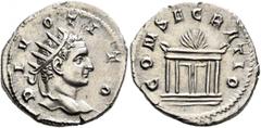 Roman Imperial Trajan Decius, 249-251. Antoninianus (Silver, 22 mm, 3.68 g, 6 h), commemorative issue for Divus Titus (died 81), Rome, 251. DIVO TITO Radiate head of Divus Titus to right. Rev. CONSECR