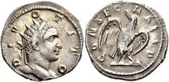 Roman Imperial Trajan Decius, 249-251. Antoninianus (Silver, 22 mm, 3.37 g, 6 h), commemorative issue for Divus Titus (died 81), Rome, 251. DIVO TITO Radiate head of Divus Titus to right. Rev. CONSECR