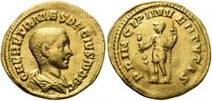 Roman Imperial Herennius Etruscus, as Caesar, 249-251. Aureus (Gold, 20 mm, 3.92 g, 6 h), Rome. Q HER ETR MES DECIVS NOB C Bare-headed and draped bust of Herennius Etruscus to right, seen from behind.