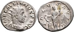 Roman Imperial Gallienus, 253-268. Antoninianus (Silver, 22 mm, 3.89 g, 6 h), Viminacium, 254-255. IMP GALLIENVS P AVG Radiate, draped and cuirassed bust of Gallienus to right, seen from behind. Rev. 