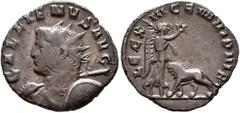 Roman Imperial Gallienus, 253-268. Antoninianus (Billon, 20 mm, 2.90 g, 6 h), Mediolanum, 260-261. GALLIENVS AVG Radiate and cuirassed bust of Gallienus to left, wearing balteus, holding spear in his 