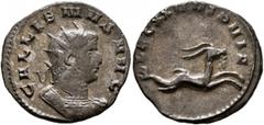 Roman Imperial Gallienus, 253-268. Antoninianus (Billon, 20 mm, 2.65 g, 12 h), Mediolanum, 260-261. GALLIENVS AVG Radiate and cuirassed bust of Gallienus to right. Rev. LEG XXII VI P VI F Capricorn to