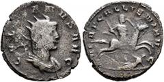 Roman Imperial Gallienus, 253-268. Antoninianus (Billon, 22 mm, 3.00 g, 6 h), Mediolanum, 260-261. GALLIENVS AVG Radiate and draped bust of Gallienus to right. Rev. VIRT GALLIENI AVG Gallienus on hors
