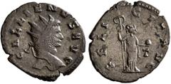 Roman Imperial Gallienus, 253-268. Antoninianus (Billon, 22 mm, 3.25 g, 6 h), Rome, 262. GALLIENVS AVG Radiate head of Gallienus to right. Rev. FELICIT AVG Felicitas standing front, head to right, hol